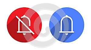 Mute and unmute bell notification icon with long shadow photo