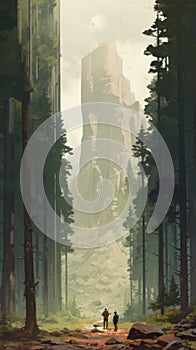 Muted Colorscape Mastery: A Forest Scene In The Style Of Greeble