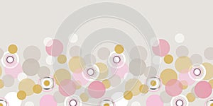 Muted pastel transparent overlapping circles. Seamless vector repeat. Pink,mustard, grey, beige. Bubbly hipster all over