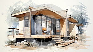 Muted Tones: Sketch Of A Modern Deconstructivist Architecture Luxury Tiny Home