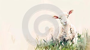 Muted Watercolor Lamb in the Grass