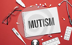 The mutism medical supplies on a notebook on a medical theme. Doctor's workplace