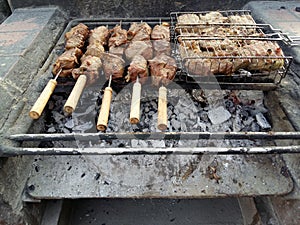 Mutton and beef on BBQ.