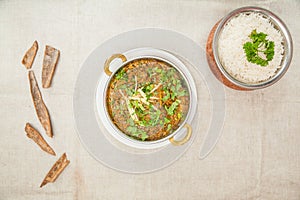 Mutton mint masala plain rice served in a dish isolated on table top view of indian spices food