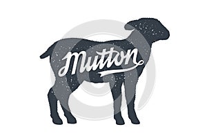 Mutton, Sheep, Lamb. Lettering. Vintage lettering, retro print