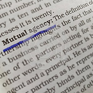 mutual agency financial words displaying on underline text from