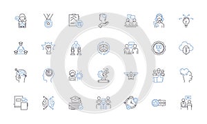Mutual exploring line icons collection. Adventure, Discovery, Collaboration, Pathfinding, Innovation, Partnership photo