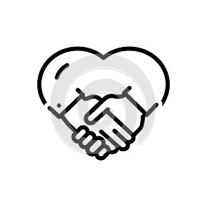Black line icon for Mutual, handshake and businessman
