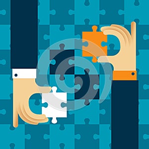 Mutually beneficial cooperation vector concept with jigsaw puzzle in flat style photo