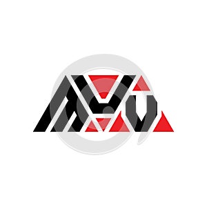 MUV triangle letter logo design with triangle shape. MUV triangle logo design monogram. MUV triangle vector logo template with red