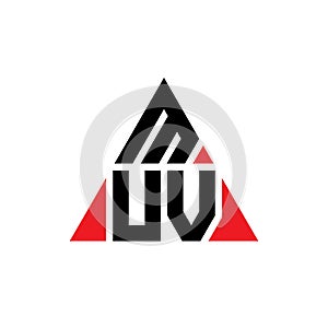 MUV triangle letter logo design with triangle shape. MUV triangle logo design monogram. MUV triangle vector logo template with red