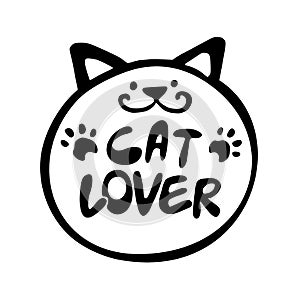 Muzzle of a cat with the inscription cat lover. Logo design, icon, labe