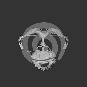 Muzzle of a gorilla in sunglasses on a dark background. Vector