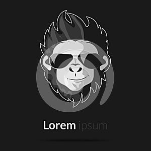 The muzzle of a monkey with glasses on a black background. Vector