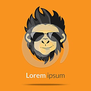 The muzzle of a monkey with glasses on a black background. Vector