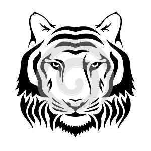 Muzzle of a tiger isolated on wgite background. Tiger`s head silhouette. Logo, emblem template