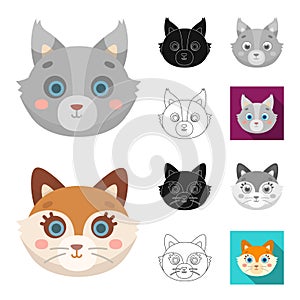 Muzzles of animals cartoon,black,flat,monochrome,outline icons in set collection for design. Wild and domestic animals