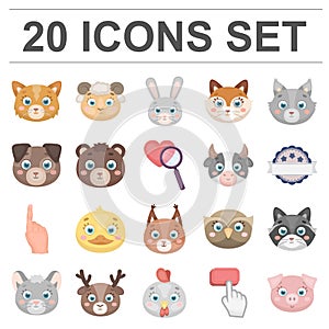 Muzzles of animals cartoon icons in set collection for design. Wild and domestic animals vector symbol stock web