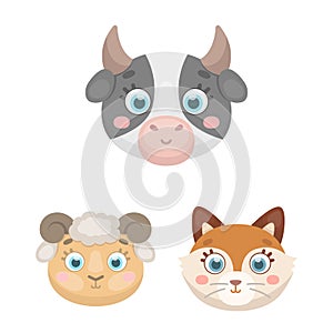 Muzzles of animals cartoon icons in set collection for design. Wild and domestic animals vector symbol stock web