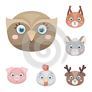 Muzzles of animals cartoon icons in set collection for design. Wild and domestic animals vector symbol stock web