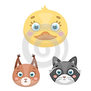 Muzzles of animals cartoon icons in set collection for design. Wild and domestic animals vector symbol stock web