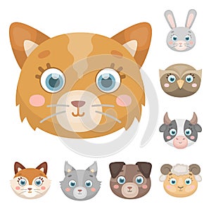 Muzzles of animals cartoon icons in set collection for design. Wild and domestic animals vector symbol stock web