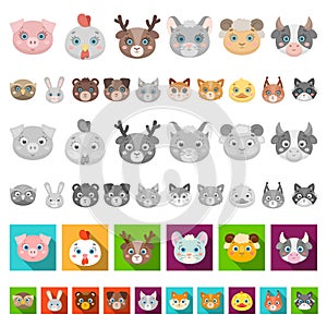 Muzzles of animals cartoon icons in set collection for design. Wild and domestic animals vector symbol stock web