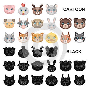 Muzzles of animals cartoon icons in set collection for design. Wild and domestic animals vector symbol stock web