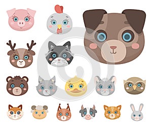 Muzzles of animals cartoon icons in set collection for design. Wild and domestic animals vector symbol stock web