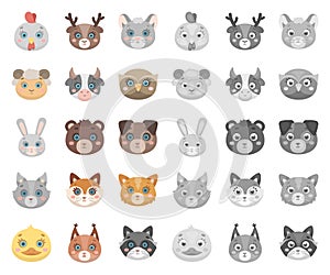 Muzzles of animals cartoon,mono icons in set collection for design. Wild and domestic animals vector symbol stock web