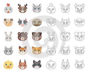 Muzzles of animals cartoon,outline icons in set collection for design. Wild and domestic animals vector symbol stock web