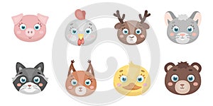 Muzzles of animals icons in set collection for design.