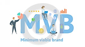 MVB, Minimum Viable Brand. Concept with keywords, people and icons. Flat vector illustration. Isolated on white