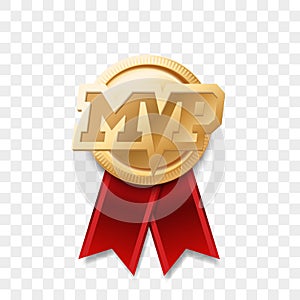 MVP gold medal award. Vector most valuable player trophy logo photo