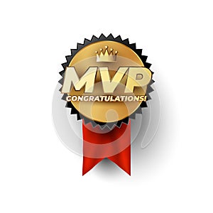 MVP Most Valuable Player gold badge concept with champion crown above the luxury gold styled MVP phrase