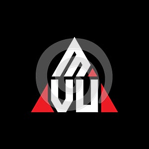 MVU triangle letter logo design with triangle shape. MVU triangle logo design monogram. MVU triangle vector logo template with red