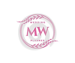 MW Initials letter Wedding monogram logos collection, hand drawn modern minimalistic and floral templates for Invitation cards,