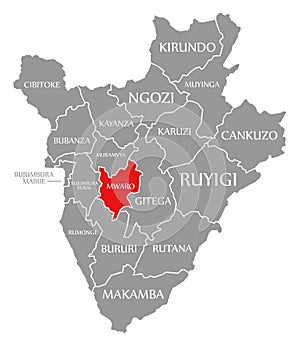 Mwaro red highlighted in map of Burundi