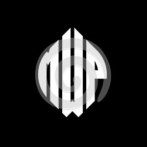 MWP circle letter logo design with circle and ellipse shape. MWP ellipse letters with typographic style. The three initials form a