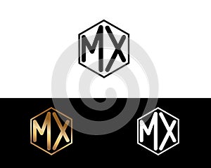 MX letters linked with hexagon shape logo photo