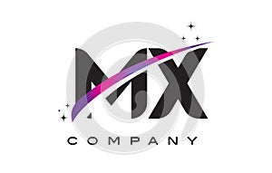 MX M X Black Letter Logo Design with Purple Magenta Swoosh