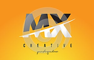 MX M X Letter Modern Logo Design with Yellow Background and Swoosh.