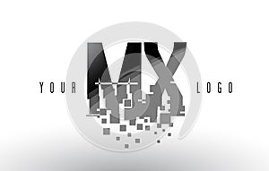 MX M X Pixel Letter Logo with Digital Shattered Black Squares