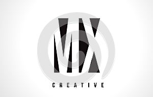 MX M X White Letter Logo Design with Black Square.