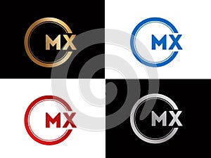 MX square shape Letter logo Design in silver gold color photo