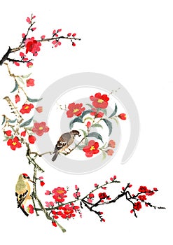 My art work-- plum blossom and bird