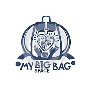 My Big space Bag backpack with a big heart and planets in space in your hands.