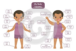 My Body Parts Bilingual, Cute African American Boy Cartoon Vector