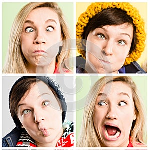 My face speaks for itself. Collaged shot of a diverse group of women standing in the studio and posing while pulling