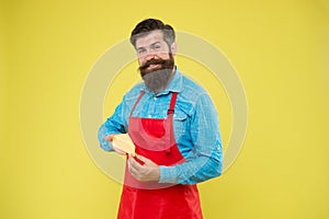 My favorite food. Gourmet product. happy bearded man hold cheese. cheesemaking techniques. cheese maker. hipster with